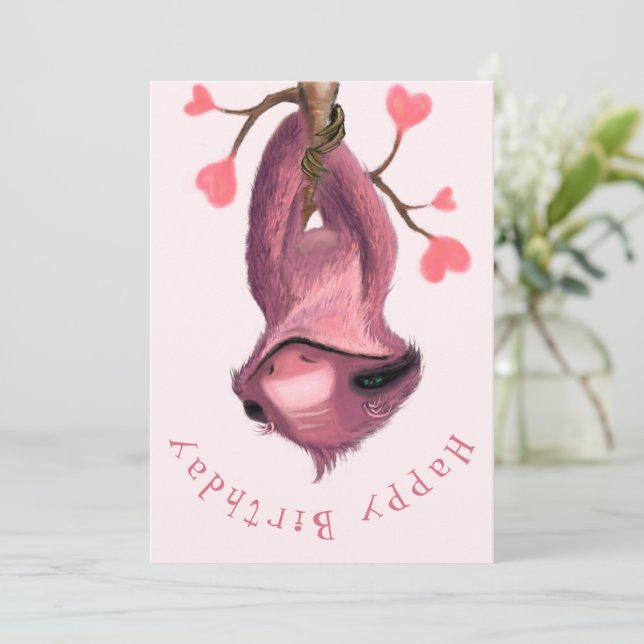 Happy Sloth Funny Birthday Card (Stehend Vorderseite)