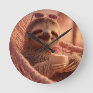 Happy Sloth Relaxen in einer Hängematte Runde Wanduhr
