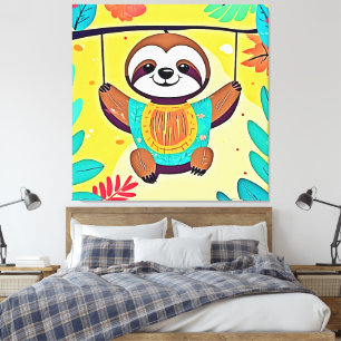 Happy Sloth Swing Design Leinwanddruck