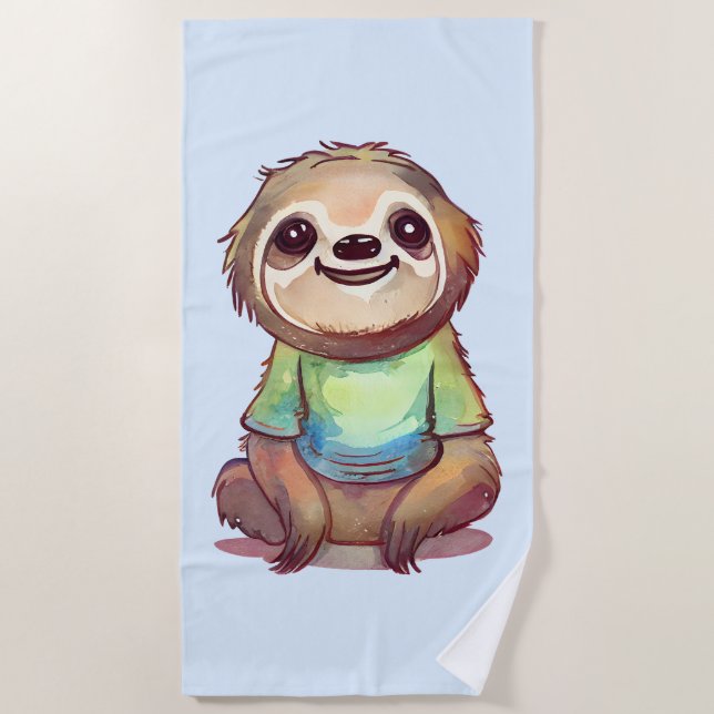 Happy Sloth Tragen eines Shirts Niedlich Strandtuch (Vorderseite)