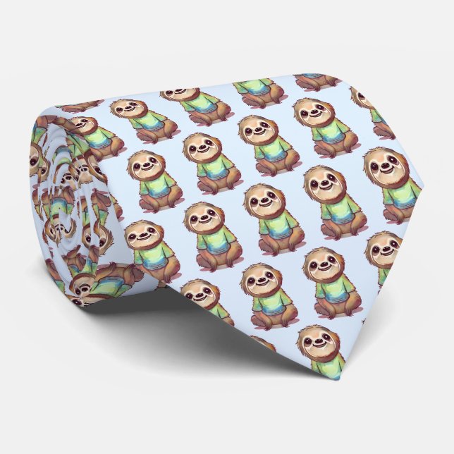 Happy Sloth Tragen eines Shirts Niedliches Muster Krawatte (Gerollt)
