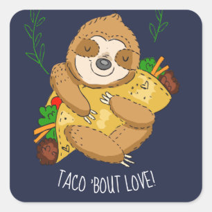 Happy Sloth und Taco Liebe Quadratischer Aufkleber