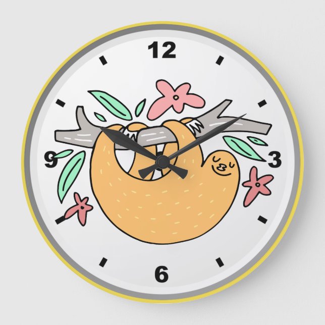 Happy Sloth Wall Clock Große Wanduhr (Vorderseite)