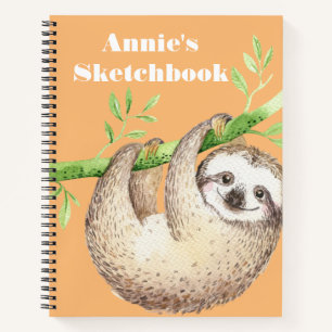 Happy Sloth Watercolor Personalisiert Sketch Notizbuch