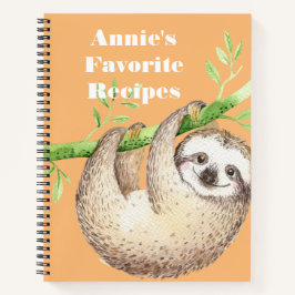 Happy Sloth Watercolor Personalisiertes Rezept Notizbuch