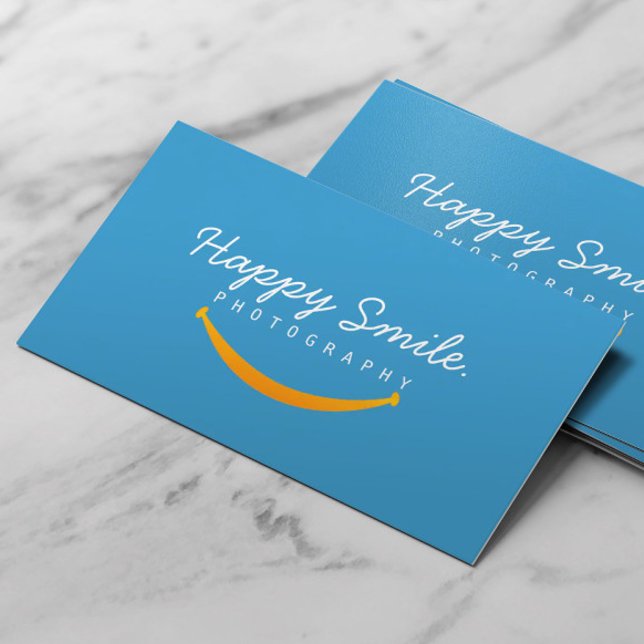 Happy Smile Blue Fotografy Business Card Visitenkarte (Von Creator hochgeladen)