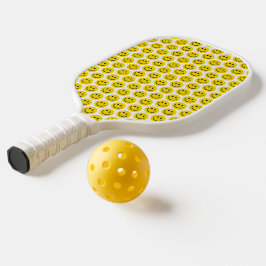Happy Smile Face Emoji NAME Yellow Schwarz-weiß Fu Pickleball Schläger