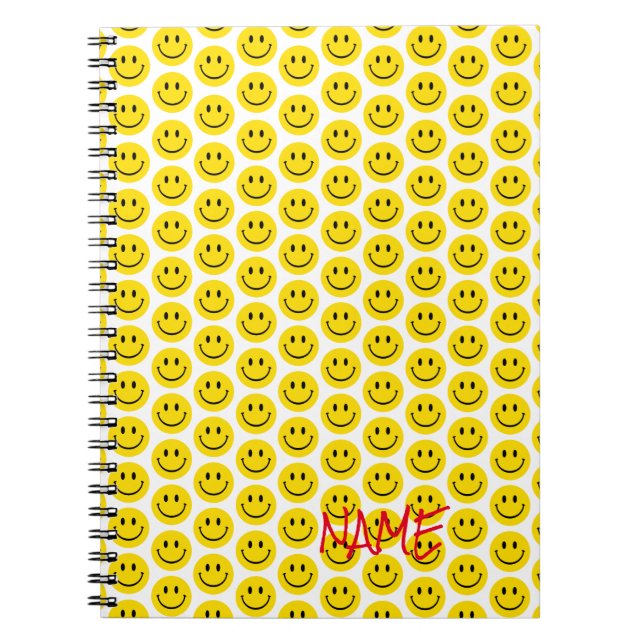 Happy Smile Face Gelb Schwarz-weißer Red Name Edit Notizblock (Vorderseite)