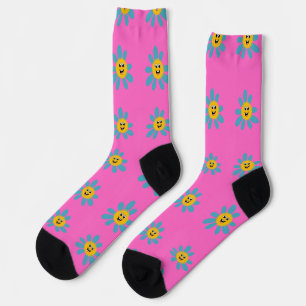 Happy Smiley Blume auf Socken
