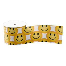 Happy Smiley Face Emoji Printed Ribbon Ripsband