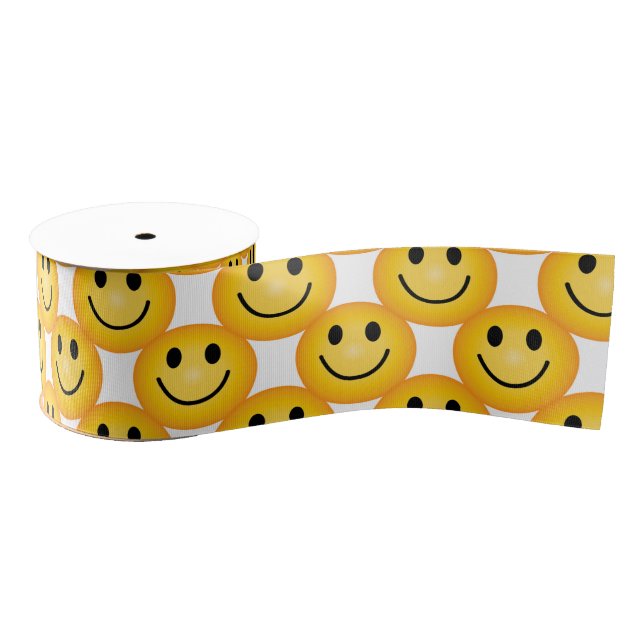 Happy Smiley Face Emoji Printed Ribbon Ripsband (Spule)
