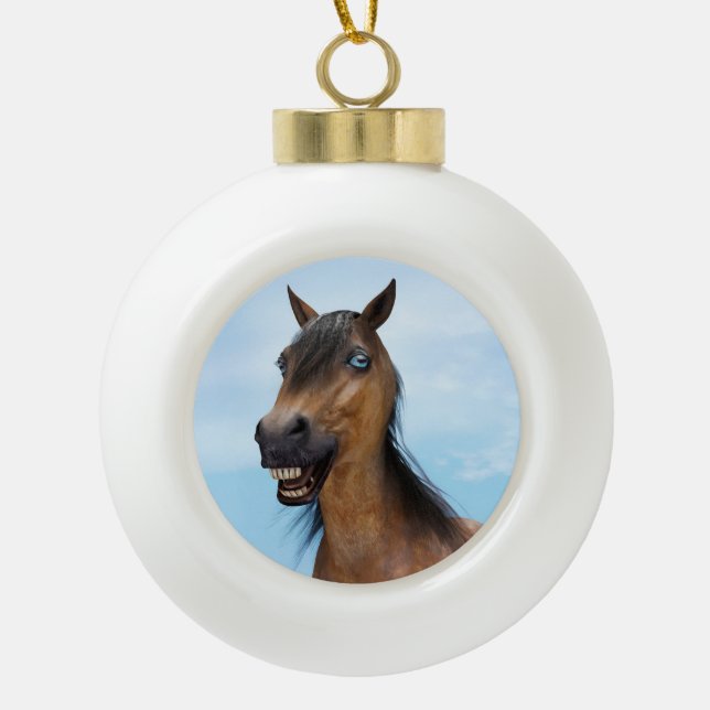 Happy Smiling Bay Horse Keramik Kugel-Ornament (Vorderseite)