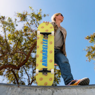 Happy Smiling Faces Blue Name Skateboard