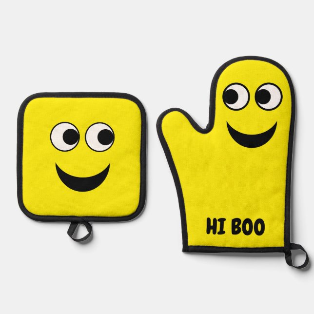 Happy Smiling Friendly Cartoon Ofenhandschuh & Topflappen-Set (Vorderseite)