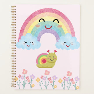 Happy Smiling Rainbow with Cute Snail & Fluffy Planer