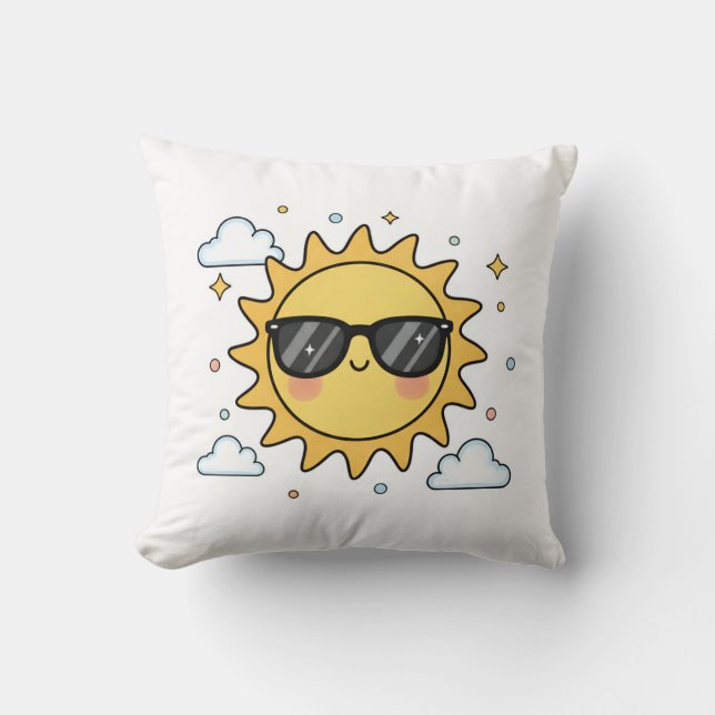 Happy Smiling Sun Cartoon - Minimalist Kawaii Suns Kissen (Vorderseite)