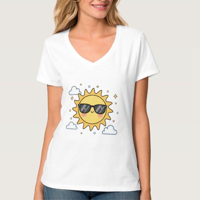 Happy Smiling Sun Cartoon - Minimalist Kawaii Suns T-Shirt (Vorderseite)