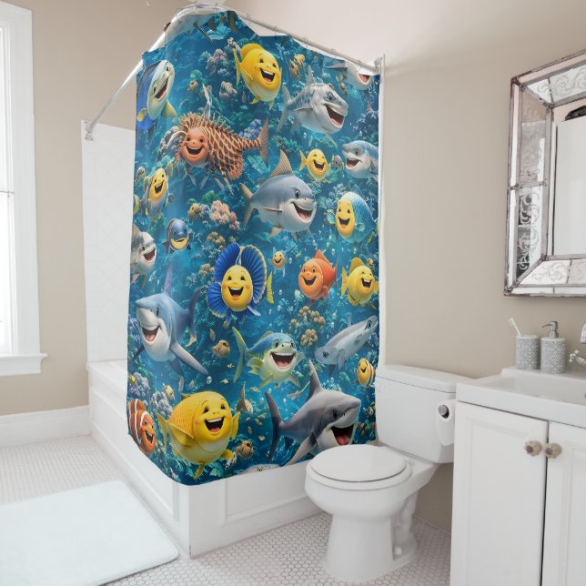 happy smiling under sea creatures, shower curtain  duschvorhang (Beispiel)