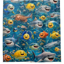 happy smiling under sea creatures, shower curtain  duschvorhang