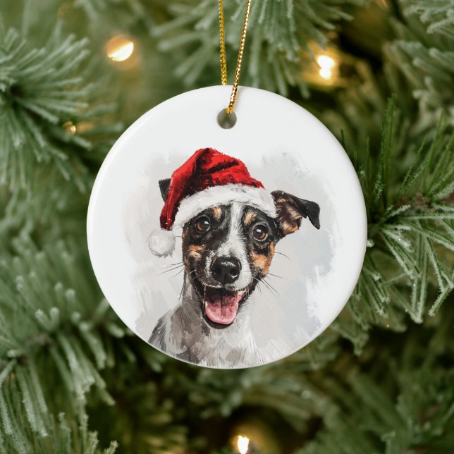 Happy Smooth Fox Terrier Christmas Personalized Keramik Ornament (Baum)