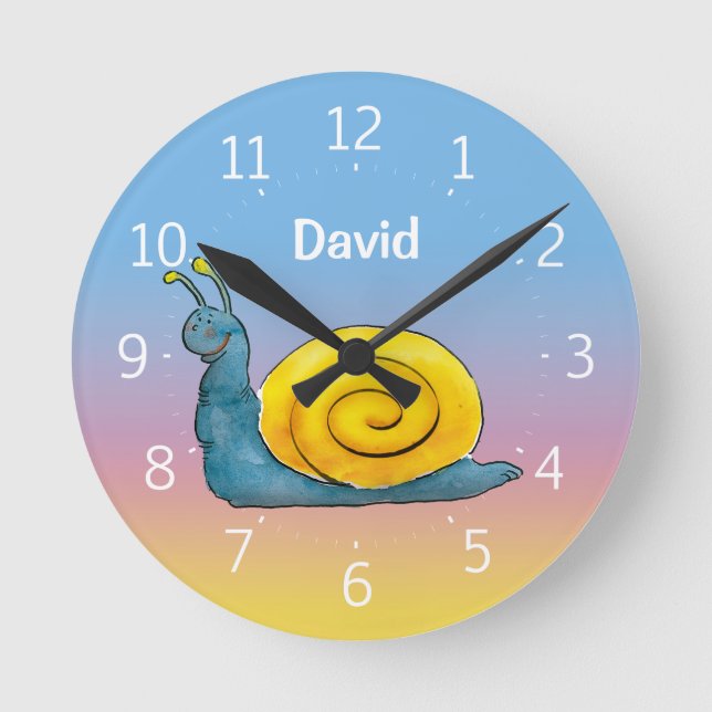 Happy Snail Runde Wanduhr (Vorderseite)