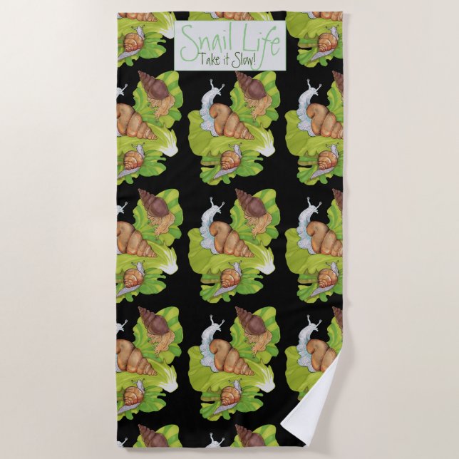 Happy Snails auf Lettuce Leaf Art Beach Handtuch (Vorderseite)