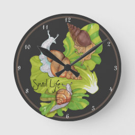 Happy Snails on Leafs 'Snail Life' Runde Wanduhr