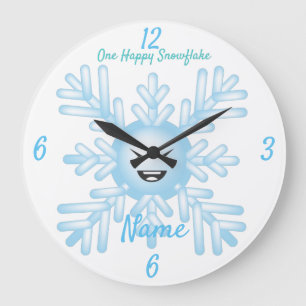Happy Snowflake Emoticon Thunder_Cove Große Wanduhr