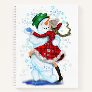 Happy Snowman and Girl Dance Tango Weihnachts-Part Notizbuch