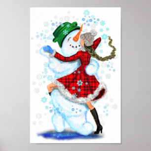 Happy Snowman and Girl Dance Tango Weihnachts-Part Poster