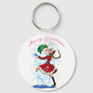 Happy Snowman and Girl Dance Tango Weihnachts-Part Schlüsselanhänger