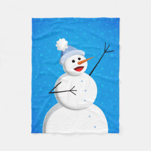 Happy Snowman Blue Christmas Fleecedecke