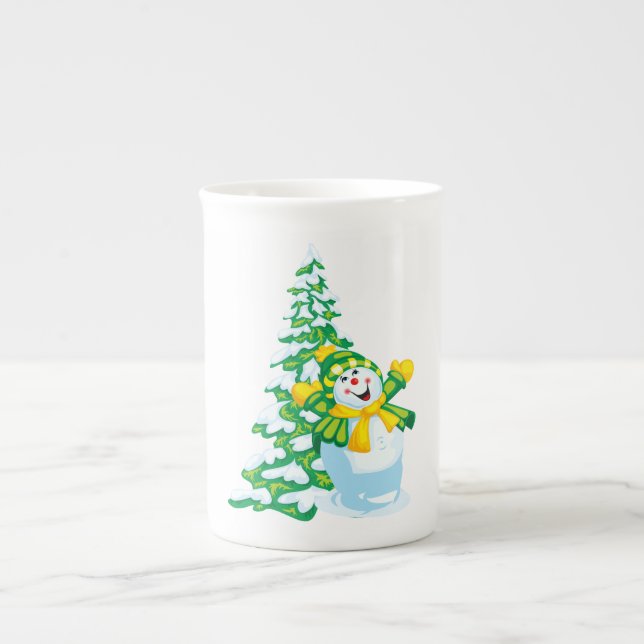 Happy Snowman Cartoon Prozellantasse (Vorderseite)