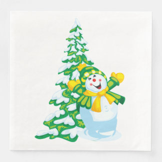 Happy Snowman Cartoon Serviette