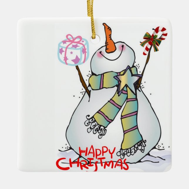 **HAPPY SNOWMAN*** CHRISTMAS ORNANANAS KERAMIKORNAMENT (Vorderseite)