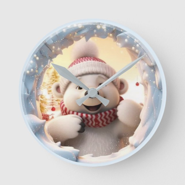 Happy Snowman Clock Runde Wanduhr (Vorderseite)