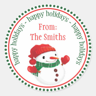 Happy Snowman Dot Circle Labels Runder Aufkleber