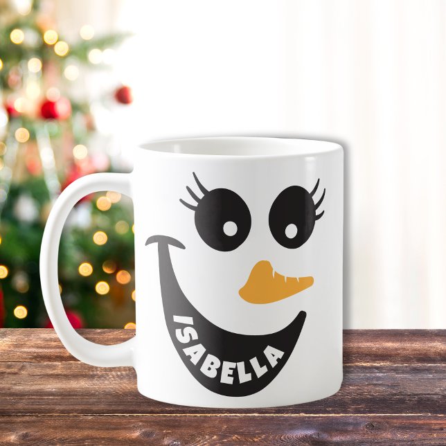 Happy Snowman Face Hot Chocolate Custom Gift Tasse (custom happy snowman hot chocolate mug)