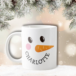 Happy Snowman Face Individuelle Name Holiday Gift Jumbo-Tasse