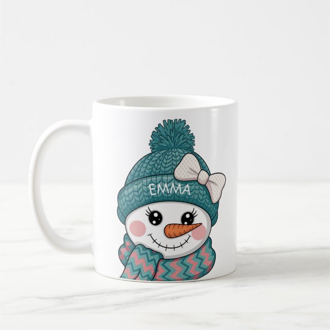 Happy Snowman Face Name Christmas bow Kaffeetasse (Links)
