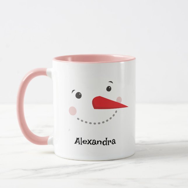 Happy Snowman Face Personalisiert Name Holiday Tasse (Links)