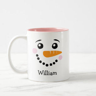 Happy Snowman Face Personalisiert Name Holiday Zweifarbige Tasse