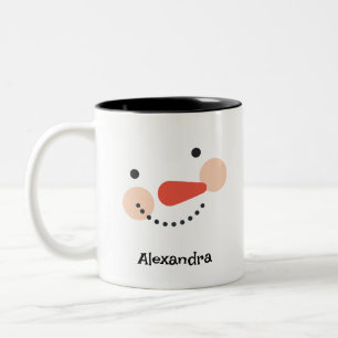 Happy Snowman Face Personalisiert Name Holiday Zweifarbige Tasse