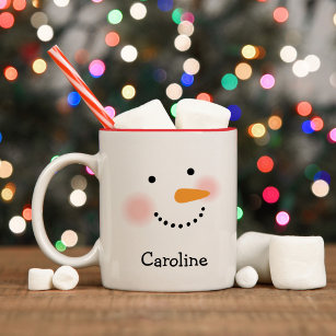 Happy Snowman Face Personalisiert Name Holiday Zweifarbige Tasse