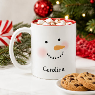 Happy Snowman Face Personalisiert Name Holiday Zweifarbige Tasse