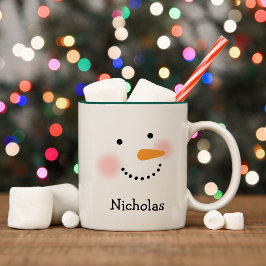 Happy Snowman Face Personalisiert Name Holiday Zweifarbige Tasse