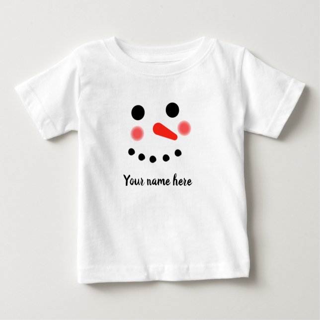 Happy Snowman Face Personalisiert Name T - Shirt (Vorderseite)