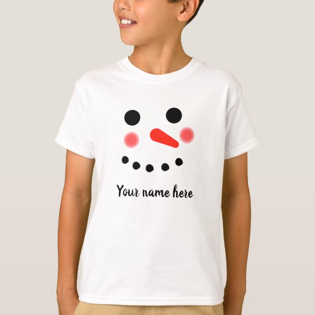 Happy Snowman Face Personalisiert Name T - Shirt (Vorderseite)