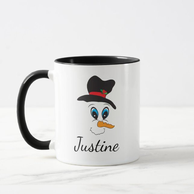 Happy Snowman Face Personalisiert Name Weihnachtsn Tasse (Links)