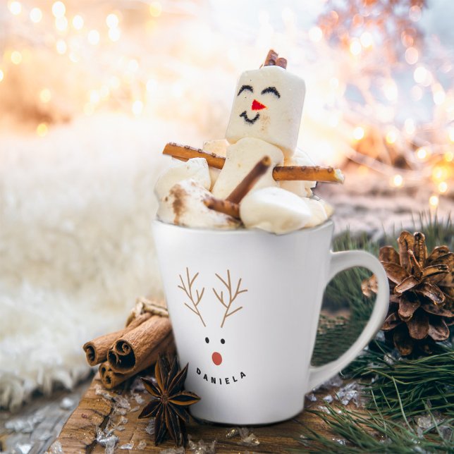 Happy Snowman Face Personalisiert Text Latte Tasse (Von Creator hochgeladen)